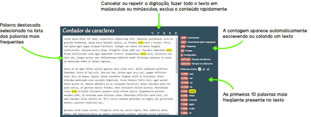 Conta caracteres e espa os Contar palavra letras frases e muito